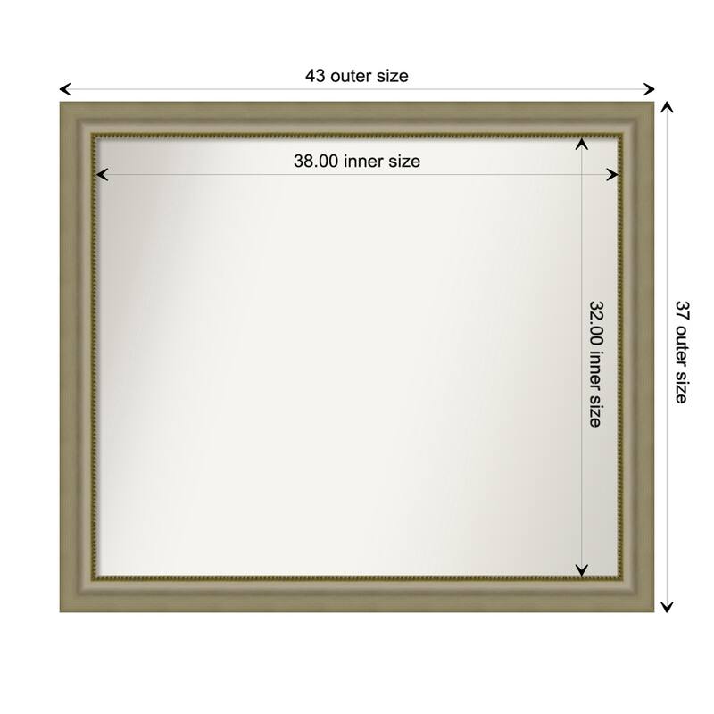 Vegas Silver Framed Non-Beveled Custom Wall Mirror, Bathroom Vanity Mirror - Outer Size: 42.75 x 36.75