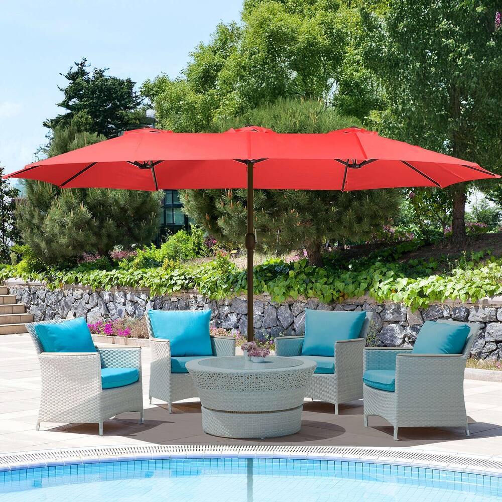 Aoodor 15ft Outdoor Double Sided Market Patio Umbrella with Base Stand