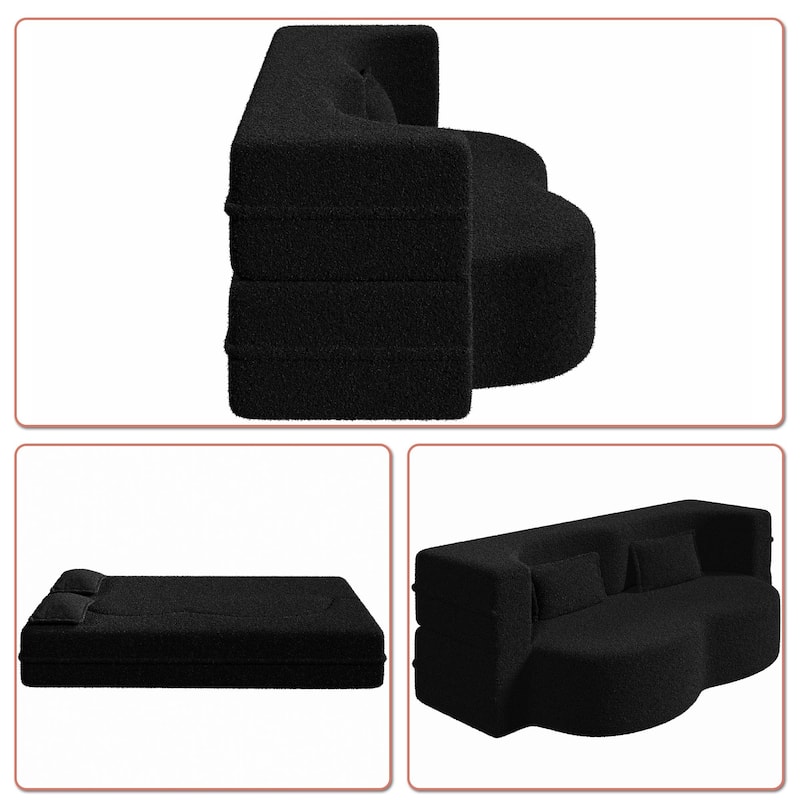 Modern Minimalist Compressed Upholstered Convertible Two-Seater Sofa Bed with 2 Pillows