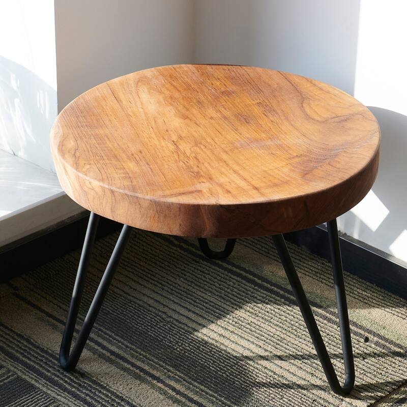 Teak Wood Round Plant Stand Table - 15.74" x 15.74"x 11.96"