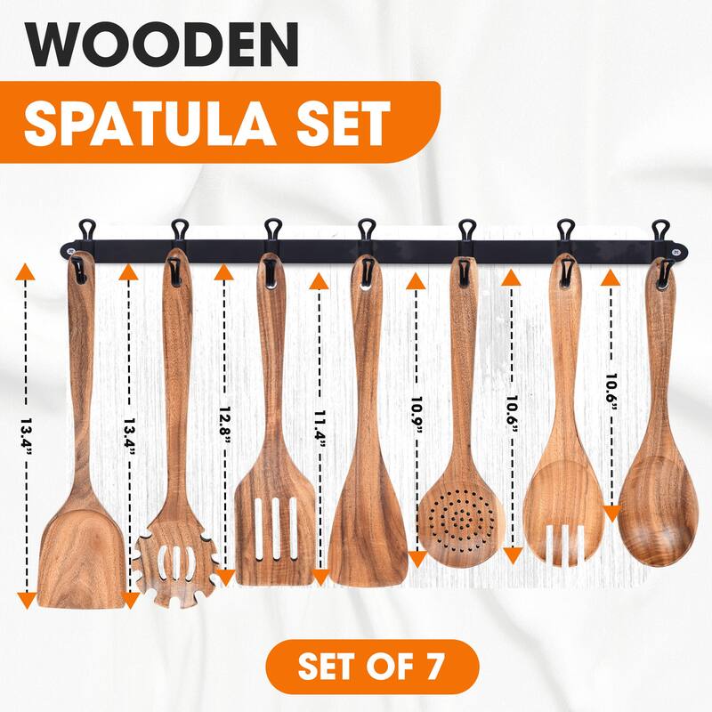 Cheer Collection Wooden Kitchen Utensils Set - 7 Piece