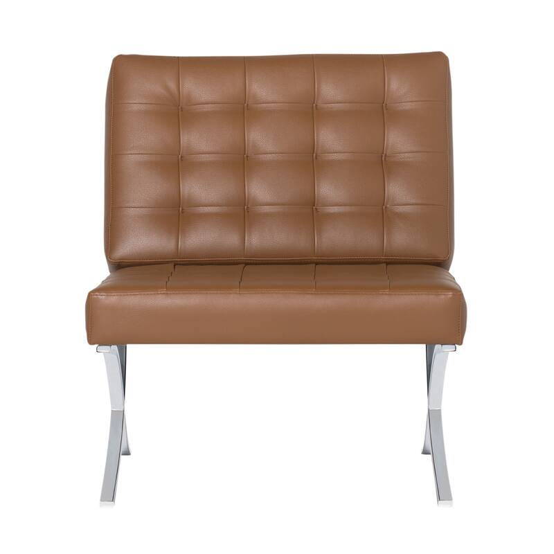 Attriom Bonded Leather and Metal Armless Mid Century Accent Chair - 30.25 x 26 x 34.75"