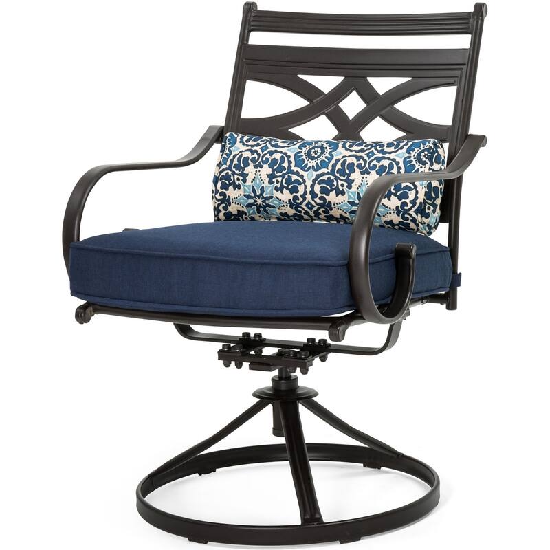 Hanover Montclair 7-Piece Dining Set in Navy Blue with 6 Swivel Rockers - N/A