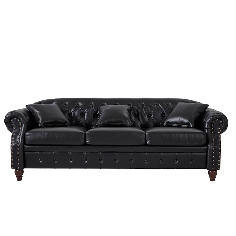 Living Room Chesterfield Sofa Classic Tufted Design Faux Leather Pu Upholstered Sofa With Storage
