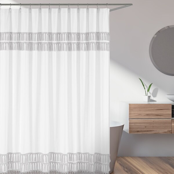 Boho Bohemian Bathroom Fabric Bath Shower Curtain Grey and White