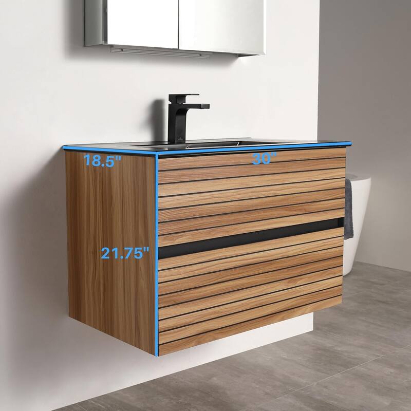 Blossom Annecy 30" Floating Bathroom Vanity with Black Ceramic Sink