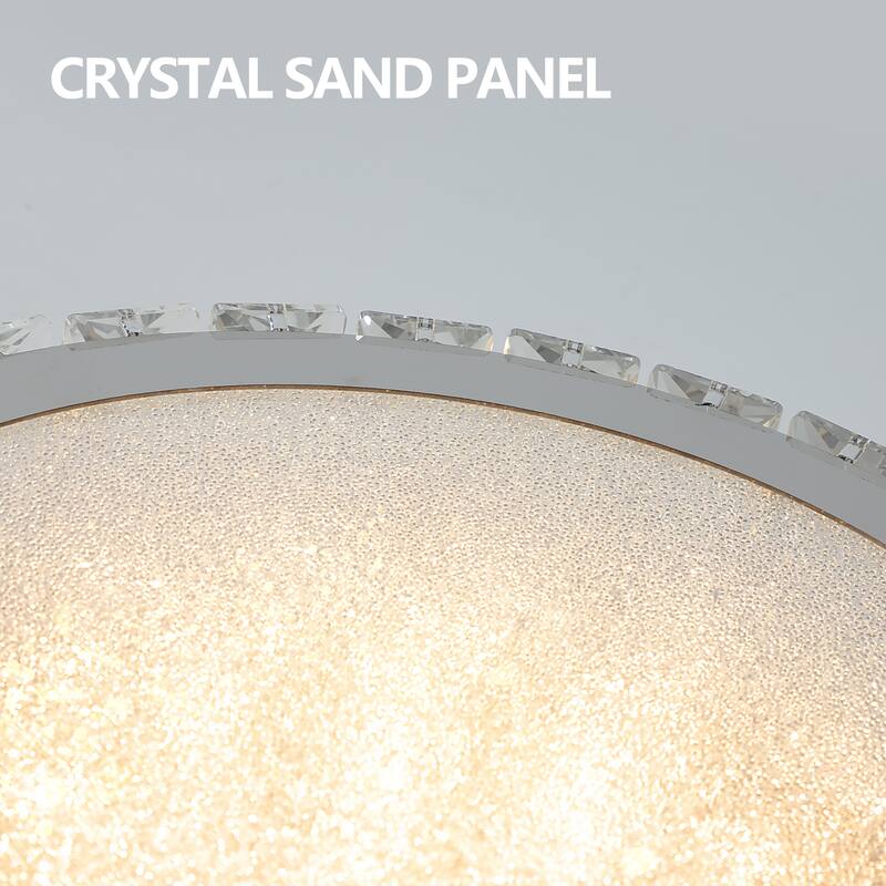 Crystal LED Ceiling Light, 13.8-Inch Flush Mount, 38W Dimmable Modern Fixture, Perfect for Living Room, Bedroom - Chrome