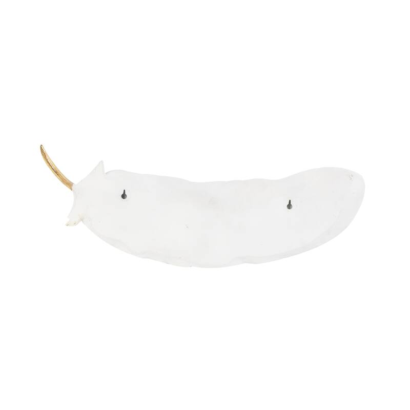 Resin Bird Feather Home Wall Decor with Gold Foil Accent - Set of 2 White - Roche River Decor