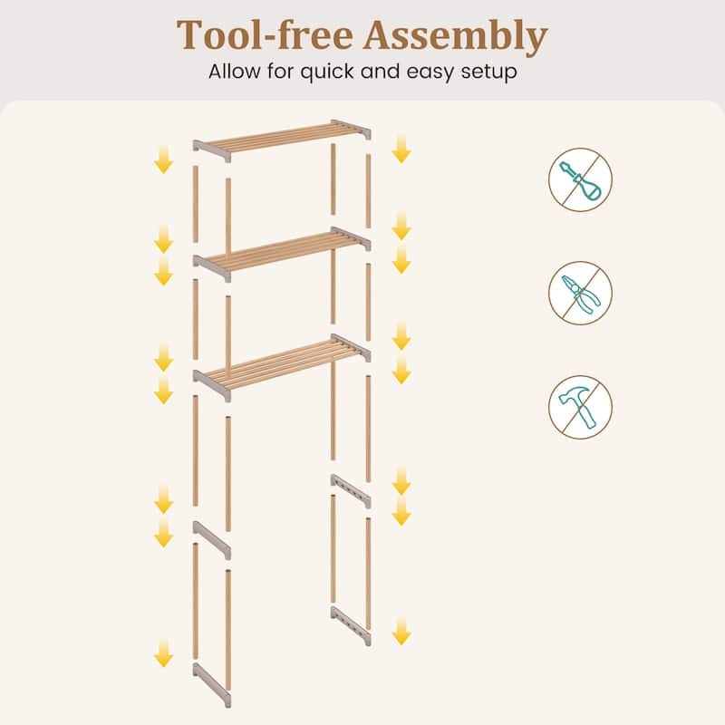 Gymax Over The Toilet Storage Rack 3-Tier Pine Wood Bathroom Organizer