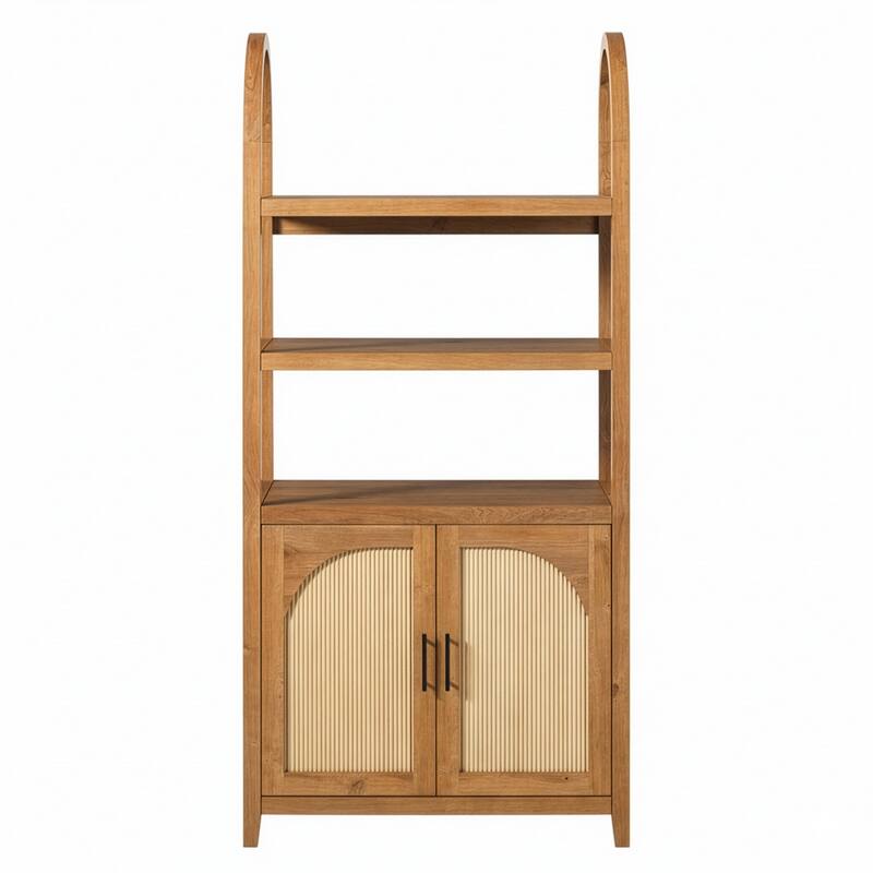 Walker Edison Modern Arched Bookshelf Cabinet with Reeded Doors