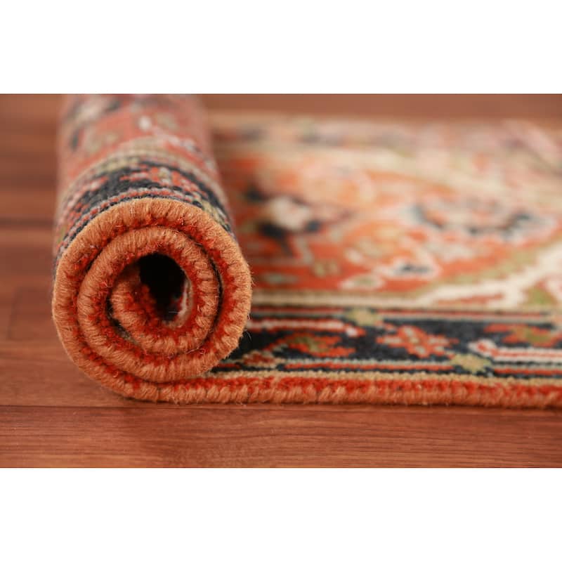 Orange Heriz Serapi Foyer Rug Oriental Handmade Wool Carpet - 2'0" x 3'0" - 2'0" x 3'0" - Orange