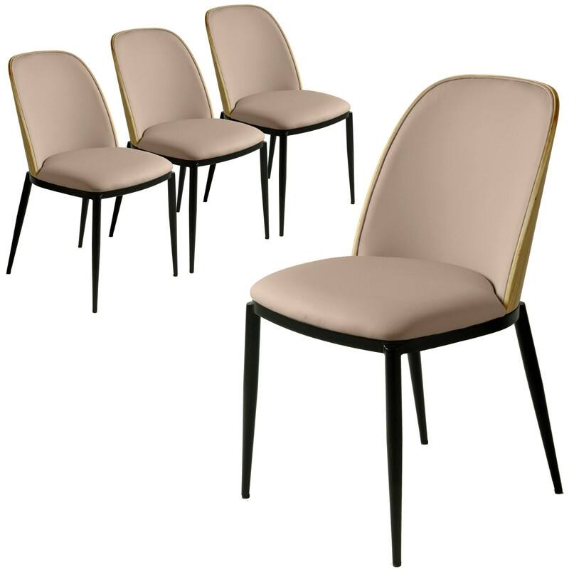 Dining Chair with Upholstered Seat Side Chair with MDF Wood Frame in Steel Set of 4 - Natural Wood/Beige