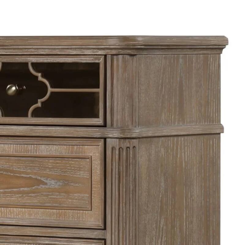 Lyla Tall Dresser Chest, 5 Drawers, Rustic Oak Brown Solid Wood Frame