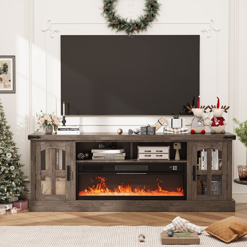 Gymojoy Fireplace 71" TV Stand with 36" Electric Fireplace, Media Console for Up to 80" TVs, LED Lights Entertainment Center.