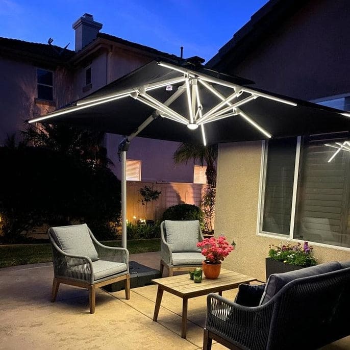 PURPLE LEAF 9 ft Double Top LED Square Patio Cantilever Umbrella