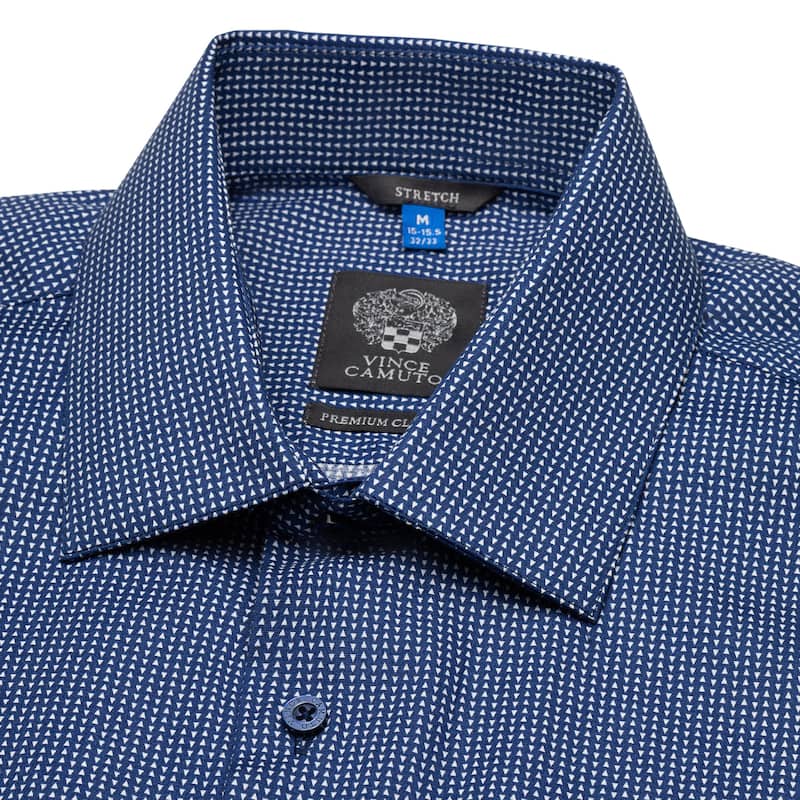 Vince Camuto Men's Stretch Slim Fit Dress Shirt - L 32/33 - Navy/White Triangle
