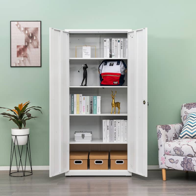 High Storage Cabinet with 2 Doors and 4 Partitions for 5 Separate Storage Spaces