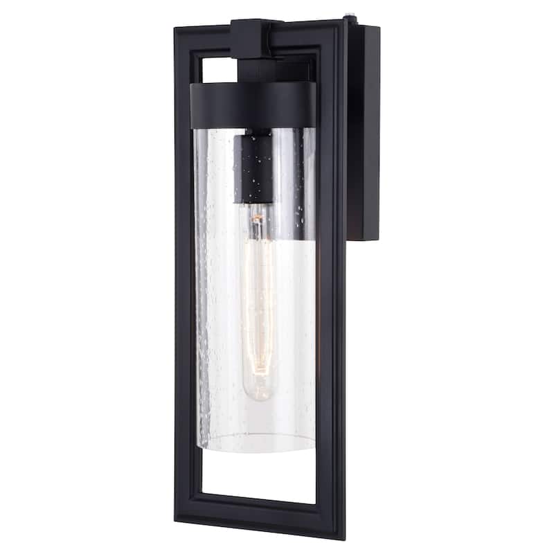 Malmo 1 Light Dusk to Dawn Matte Black Contemporary Outdoor Wall Lantern Clear Cylinder Glass