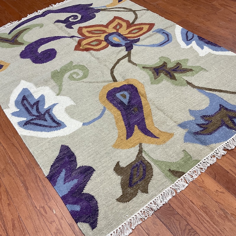 HERAT ORIENTAL Handmade Vegetable Dye Kilim Wool Rug - 4' x 6'