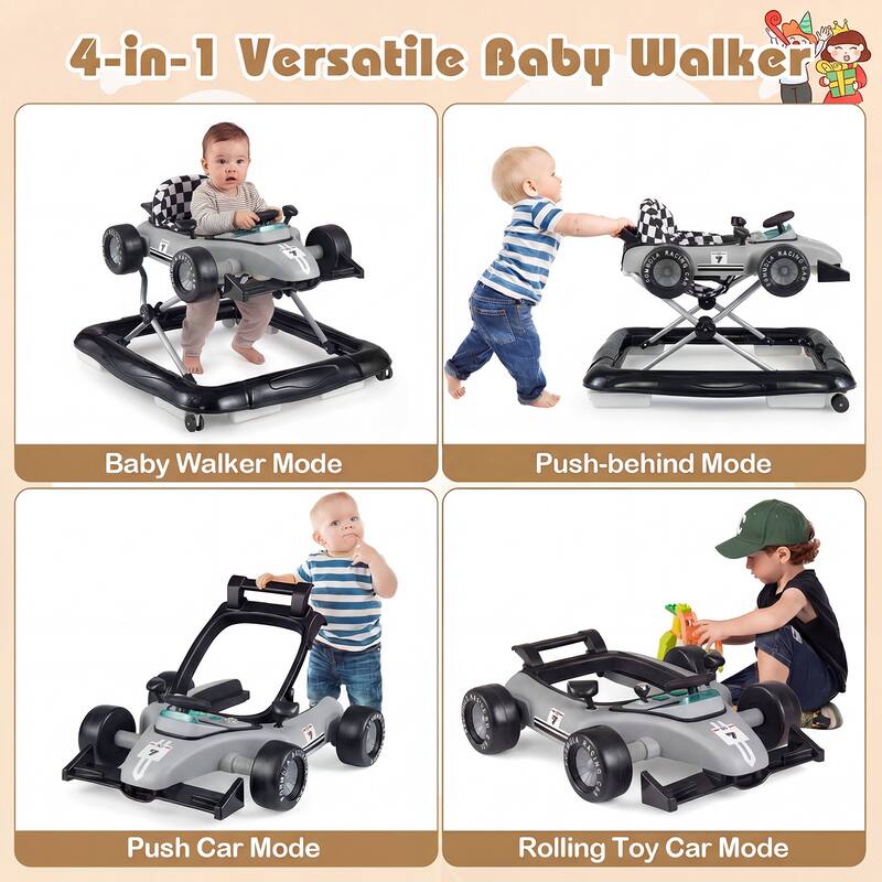 Gymax 4-in-1 Baby Push Walker Activity Center w/3-Level Adjustable