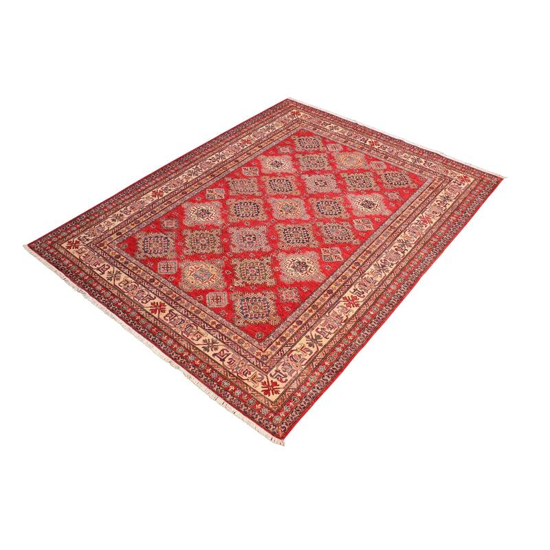 Tribal Super Kazak Briar Red/Beige Hand Knotted Wool Rug - 8'2'' x 10'0''