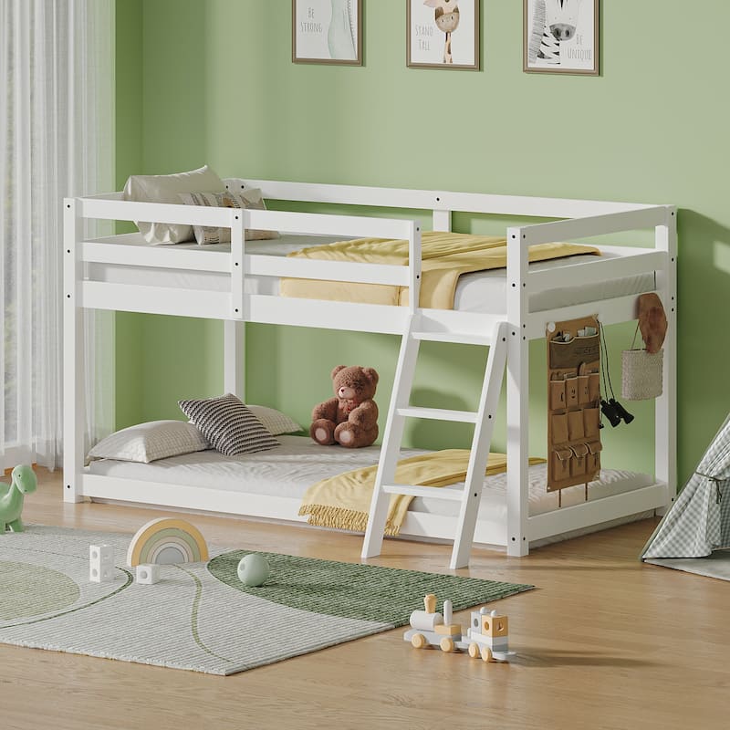 Convertible Twin Loft to Bunk Bed with LED Lights, Solid Wood Frame, White - 400lbs Capacity - White