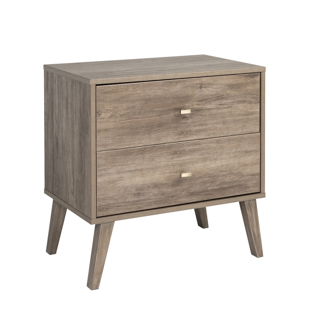 Prepac Milo Mid-Century Modern 2 Drawer Nightstand, Bedside Table, Contemporary Bedroom Furniture