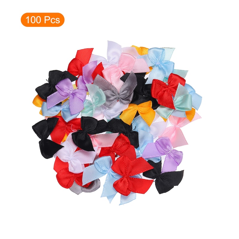 100Pcs Mini Ribbon Bows 1" Mini Fabric Satin Ribbon Flower Bows - Multicolor - 1 x 1 inch