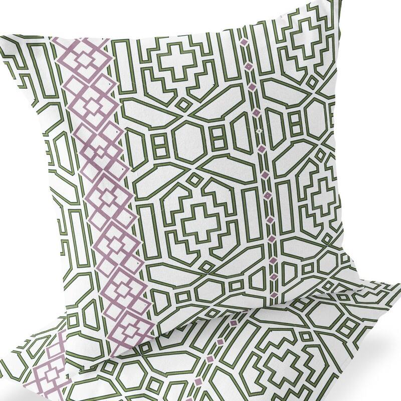 HomeRoots Set of Two 16" X 16" Green and White Blown Seam Geometric Indoor Outdoor Throw Pillow - 16.00' X '16.00' X '5.00