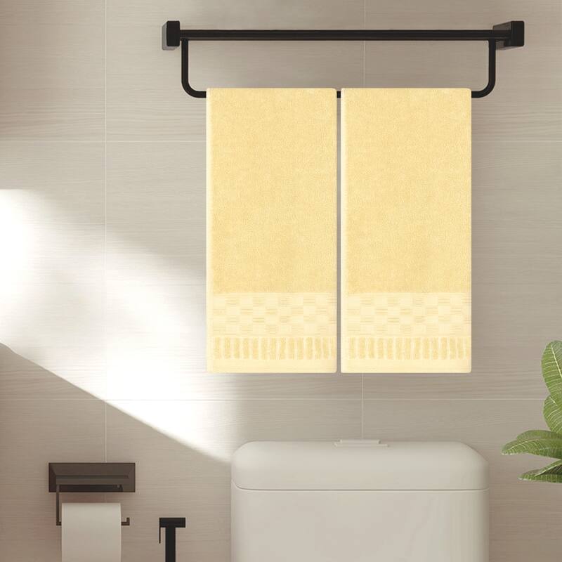 Plaid Pattern 2 Pack Hand Towels, Comfort and Highly Absorbent Towel for Bathroom, Camping, Gym 14" x 30" - Yellow