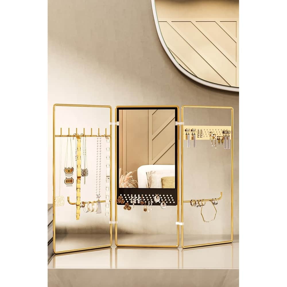 Gold Jewelry Organizer Stand - 3-Piece Foldable