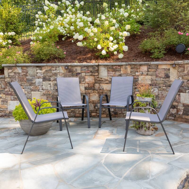 Outdoor Stacking Chairs w/ Flex Comfort Material (4 Pack) - Gray
