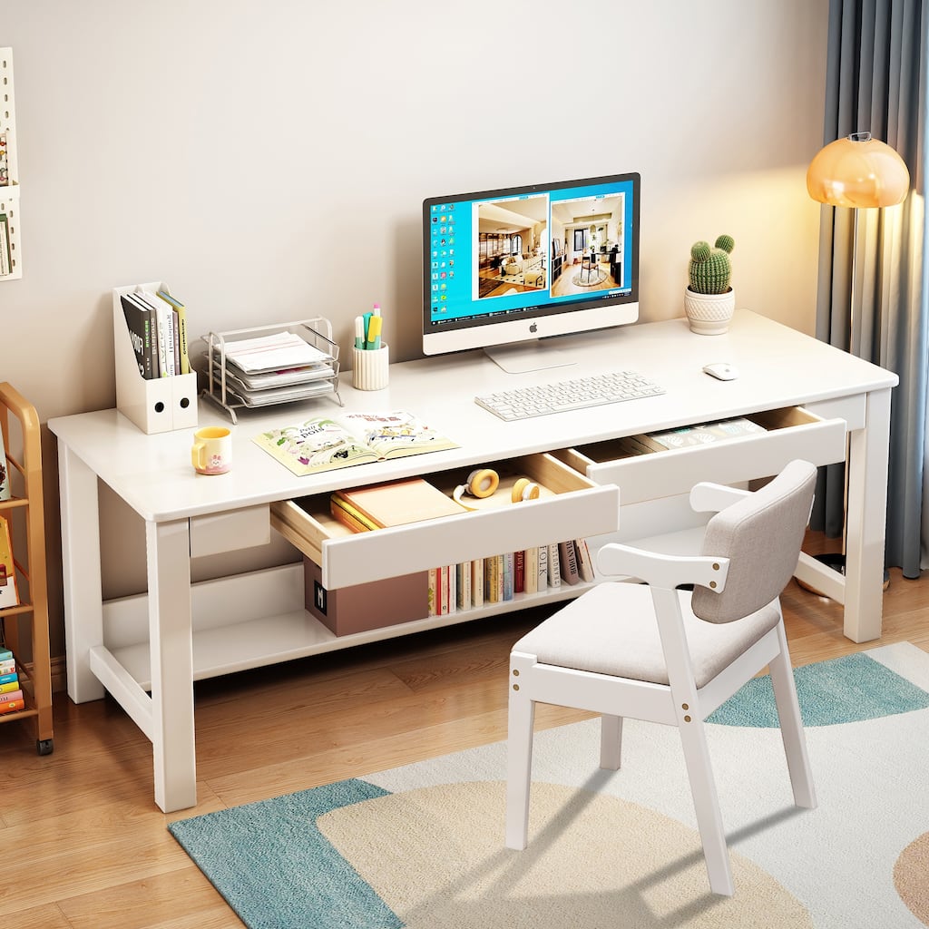 Wooden Modern Computer Desk and Chair Set , Large Home Office Desk Study Writing Desk Workstation