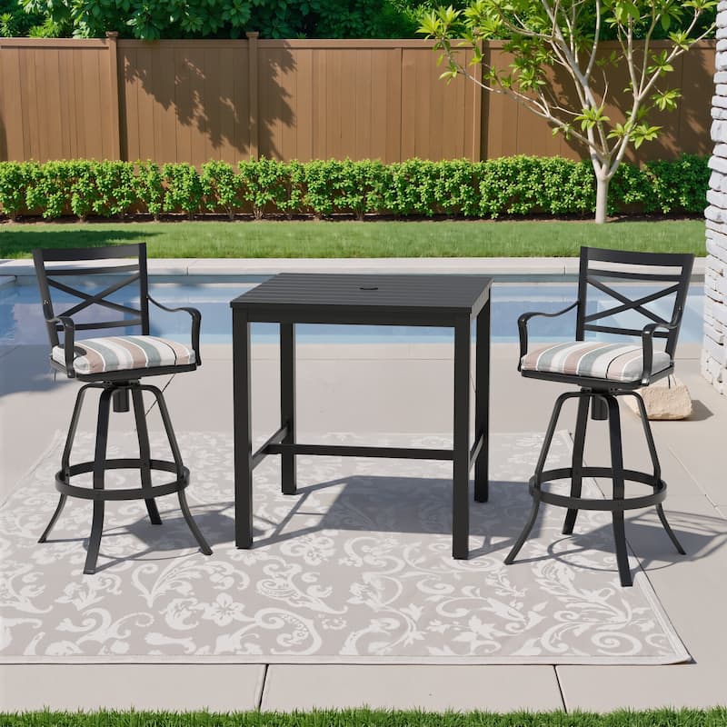 3/5-Piece Set Outdoor Patio Aluminum Sunbrella Swivel Bar Stools and Table - MILANOCHAR - Set of 3