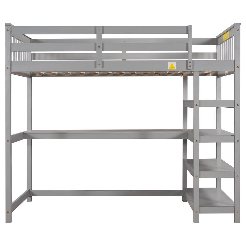 Merax Loft Bed with Storage Shelves and Under-bed Desk