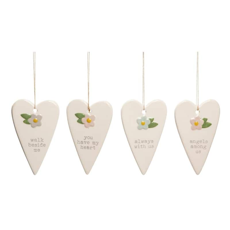 Transpac Ceramic Hanging Faith Heart Decor Set of 4 Spring Home Decorations
