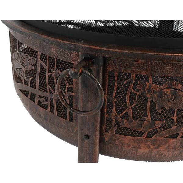 Shop Sunnydaze Northwoods Fishing Fire Pit With Spark Screen 30