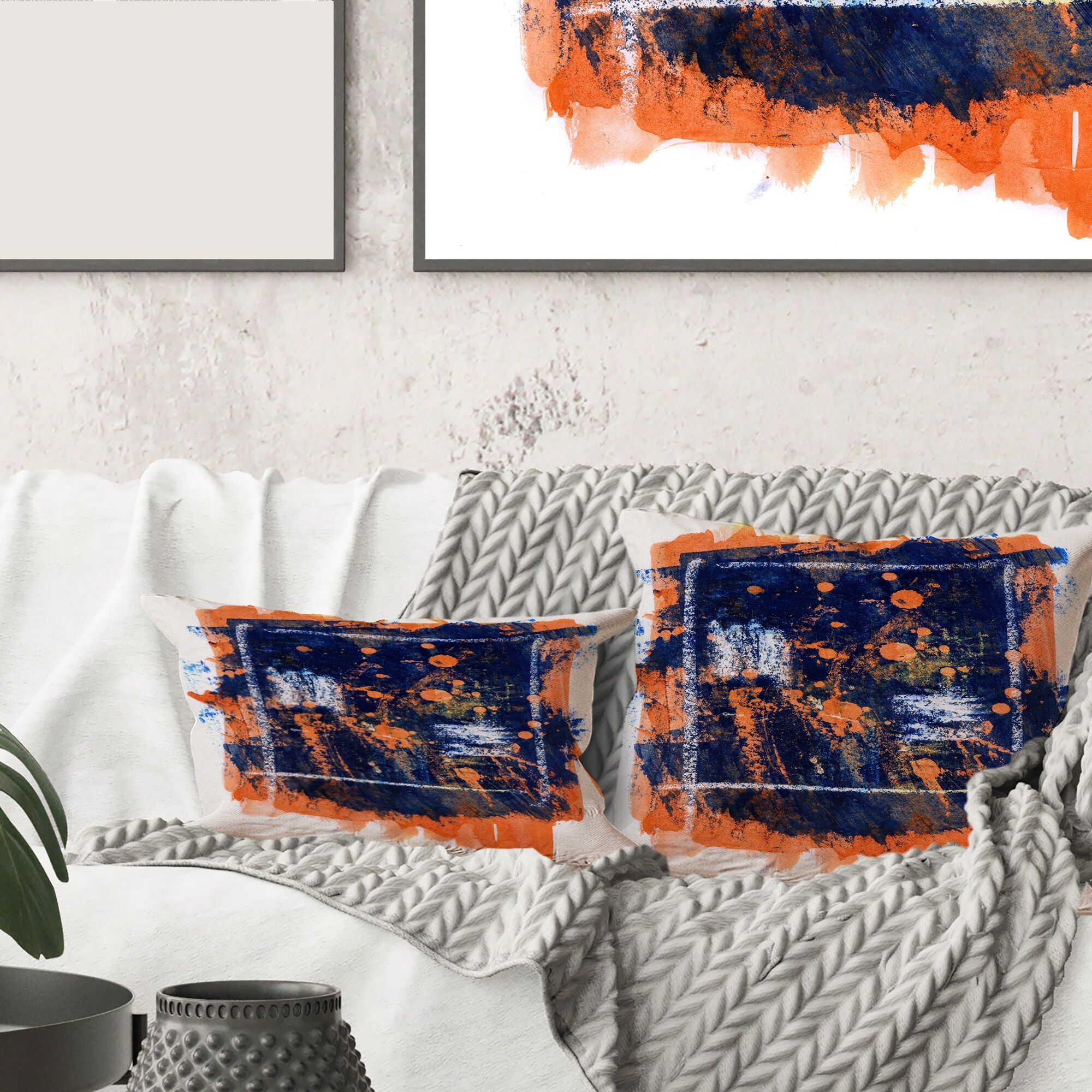 Designart Orange and Navy Blue Abstract Modern Printed Throw Pillow On Sale Bed Bath Beyond 33964551