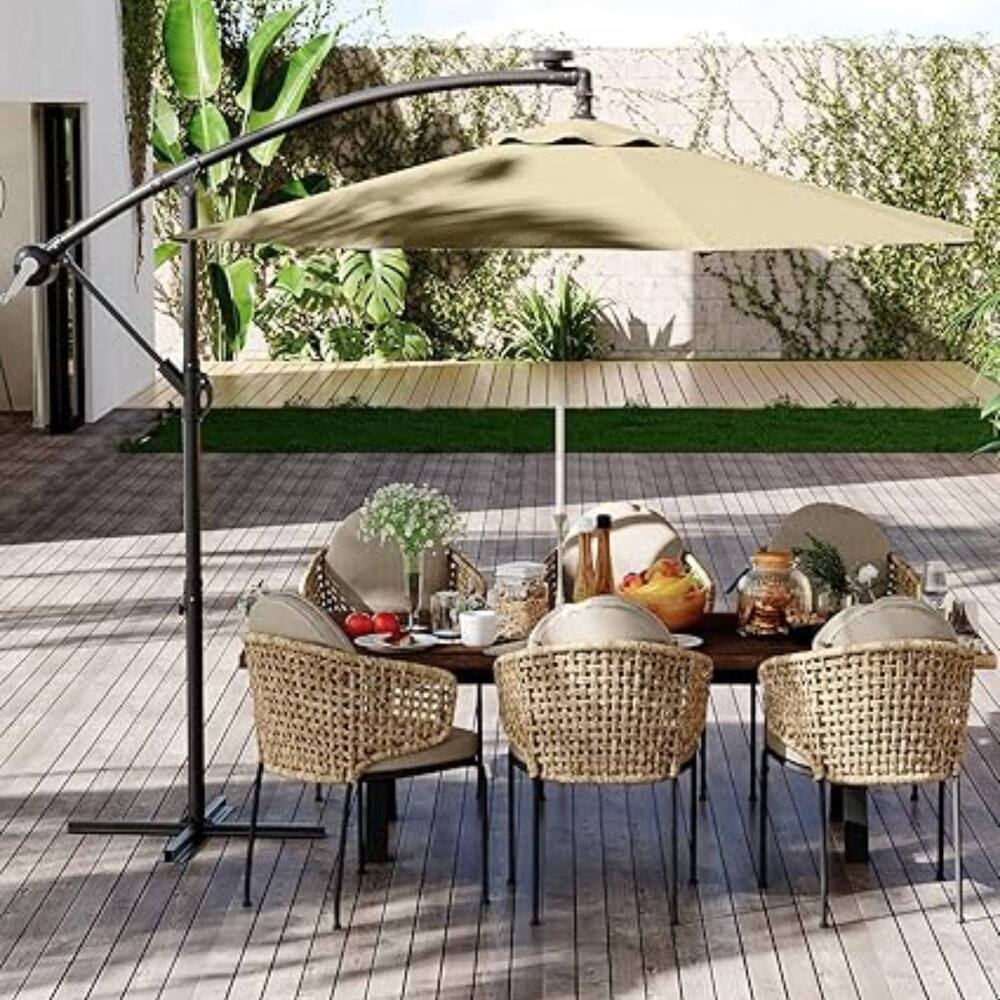 10FT Offset Fade Resistant Umbrella with Cross Base