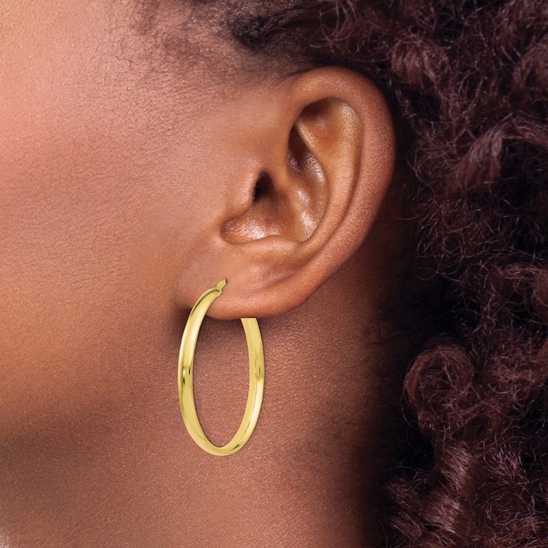 Curata 10k Yellow Gold Italian Polished 3mm Domed Hoop Earrings -
