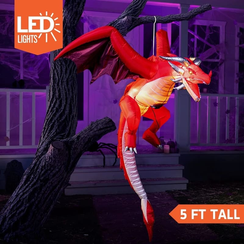 5 FT Halloween Inflatable Hanging Flying Dragon