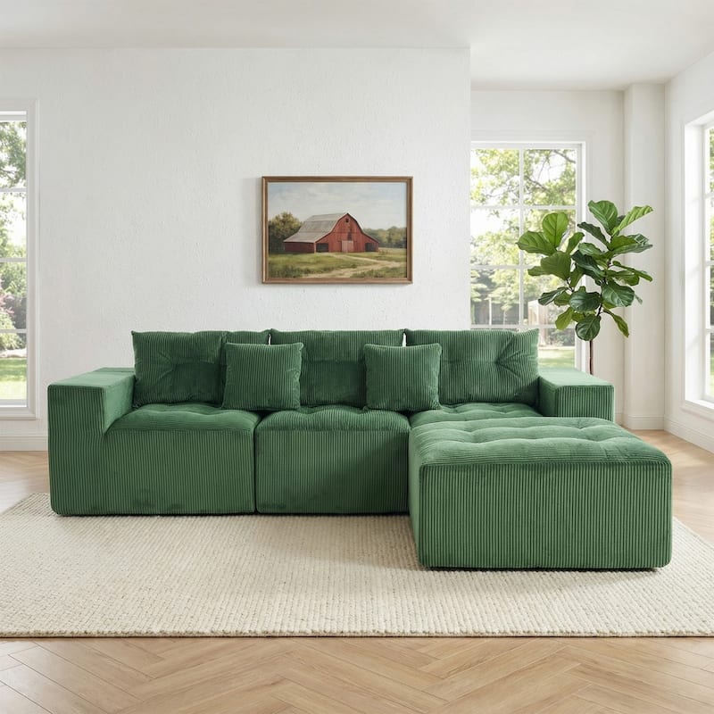 101.18" Corduroy Modular Sectional Sofa with Ottoman, No Assembly Required