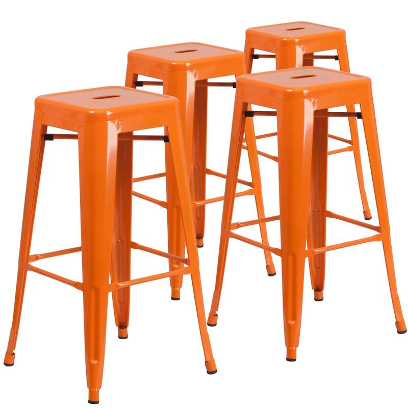 4 Pack 30" High Backless Metal Indoor-Outdoor Barstool with Square Seat