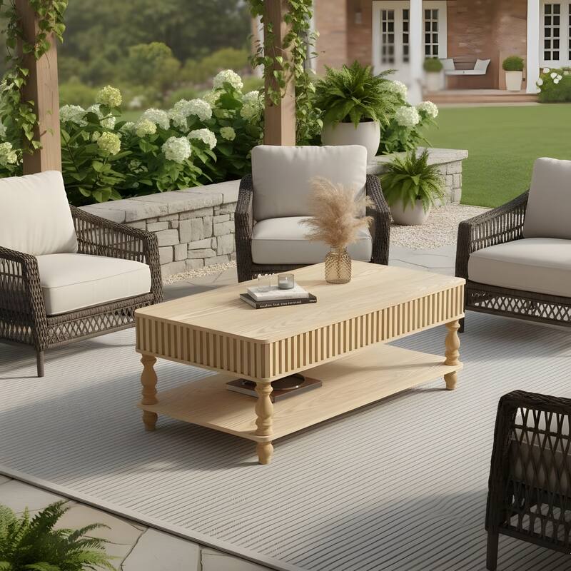 Rustic Style Lift-Top Coffee Table with Hidden & Open Storage