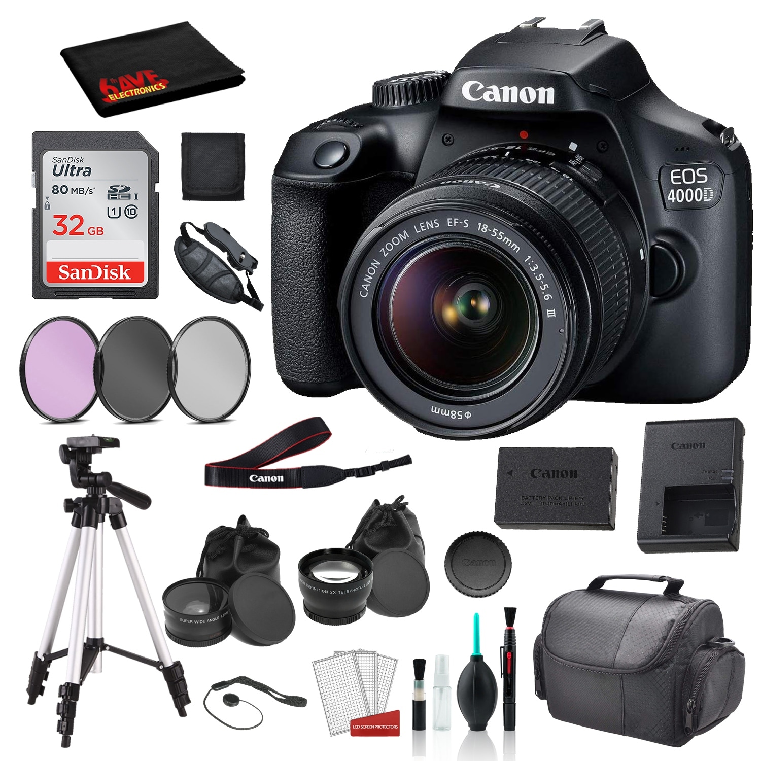 canon eos 4000d rebel t100 ef s 18 55mm lens black bundle sandisk