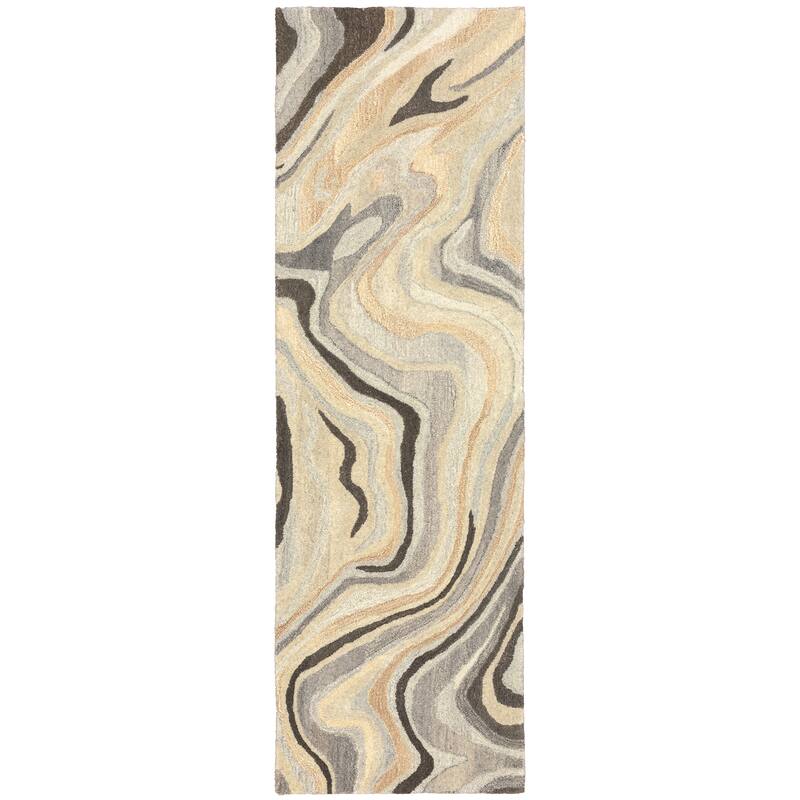 Style Haven Alana Abstract Waves Hand-made Natural Colored Wool Area Rug - 2' 6" x 8' - Runner/Rectangle