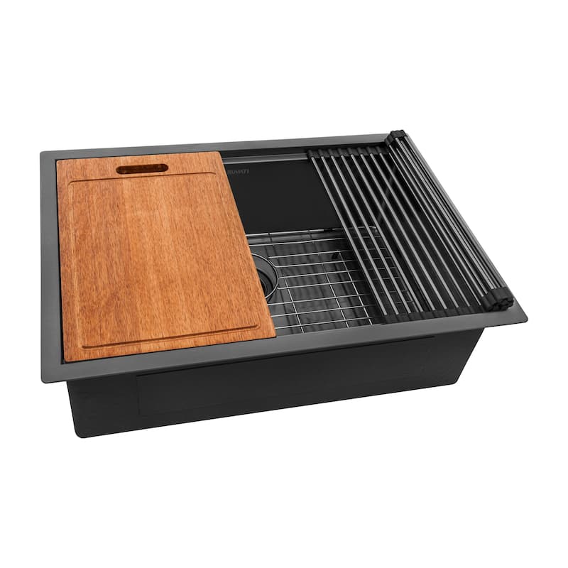 Ruvati 30-inch Gunmetal Black Stainless Steel Workstation Undermount Kitchen Sink - RVH6530BL