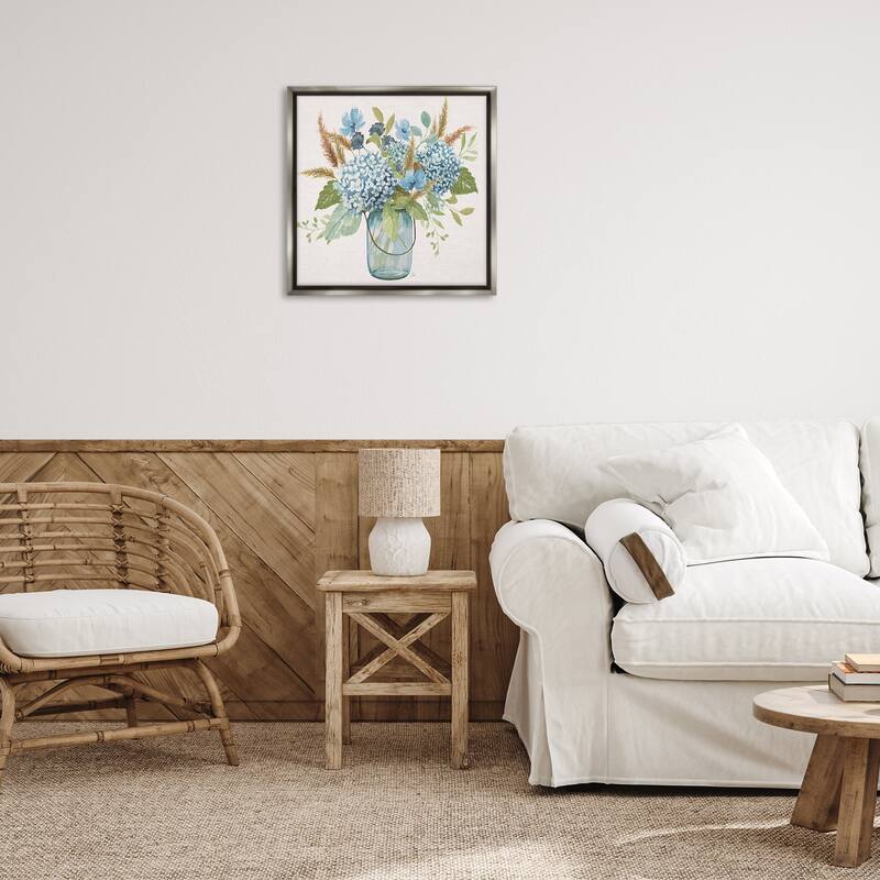 Stupell Hydrangea in Mason Jar Framed Floater Canvas Wall Art Design By Nan