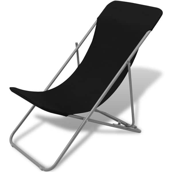 Vidaxl Folding Beach Chairs 2 Pcs Powder Coated Steel Black Vidaxl Folding Beach Chairs 2 Pcs