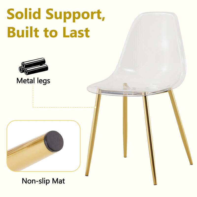 Modern Dining Table Set for 4-6, 63" Marble-Patterned Tempered Glass Table with Plastic Chairs, Compact Modern Kitchen Table Set